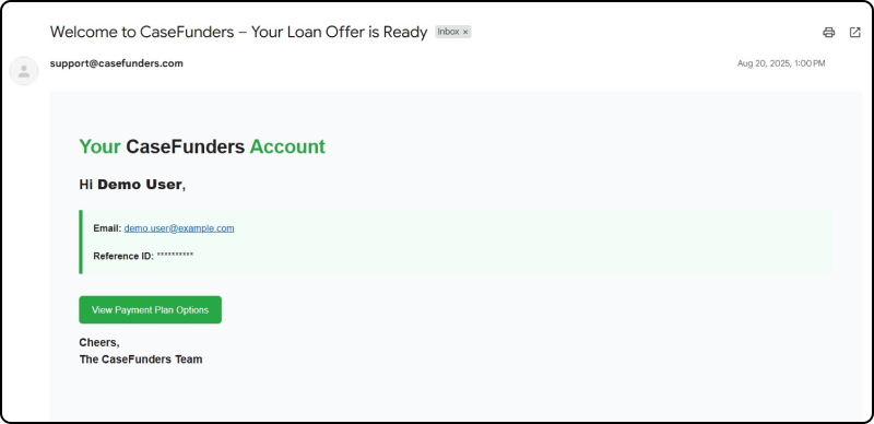 Client receives a secure link