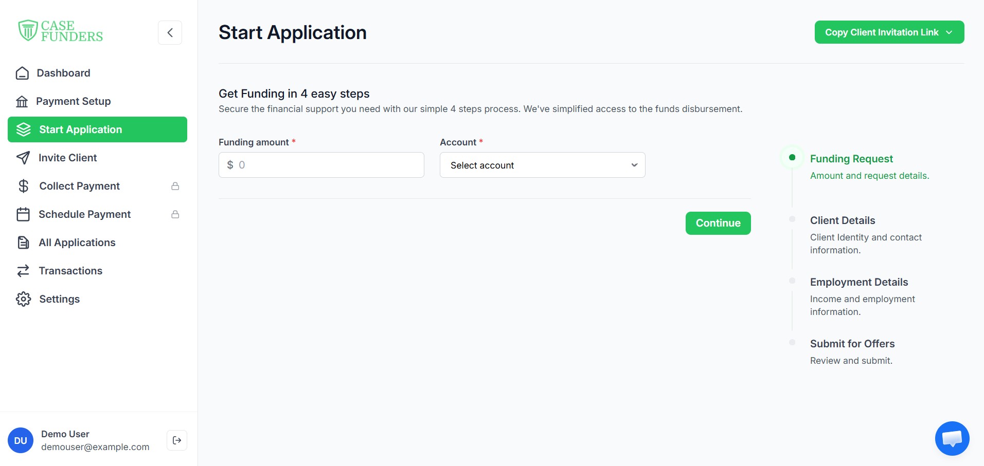 Start a request during intake