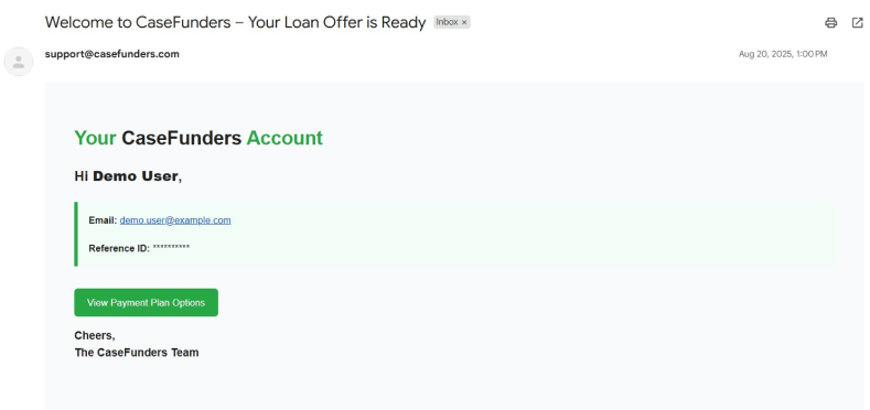 Client receives a secure link